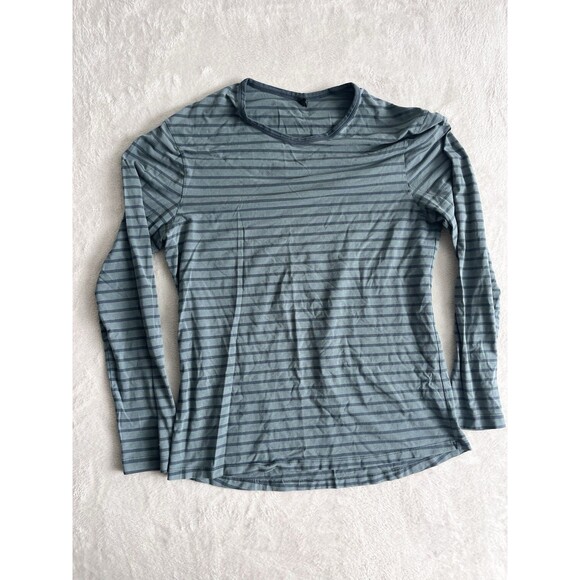 Lululemon Tee Shirt Long Sleeve Basic Mens Striped Stretch Performance Large - Picture 1 of 10